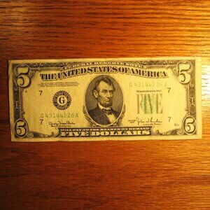 1950 5 DOLLAR FEDERAL RESERVE NOTE PRINTED IN CHICAGO